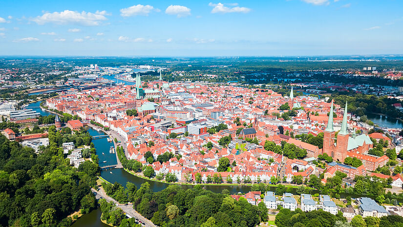 Die Lübecker Altstadt aus der Vogelperspektive.