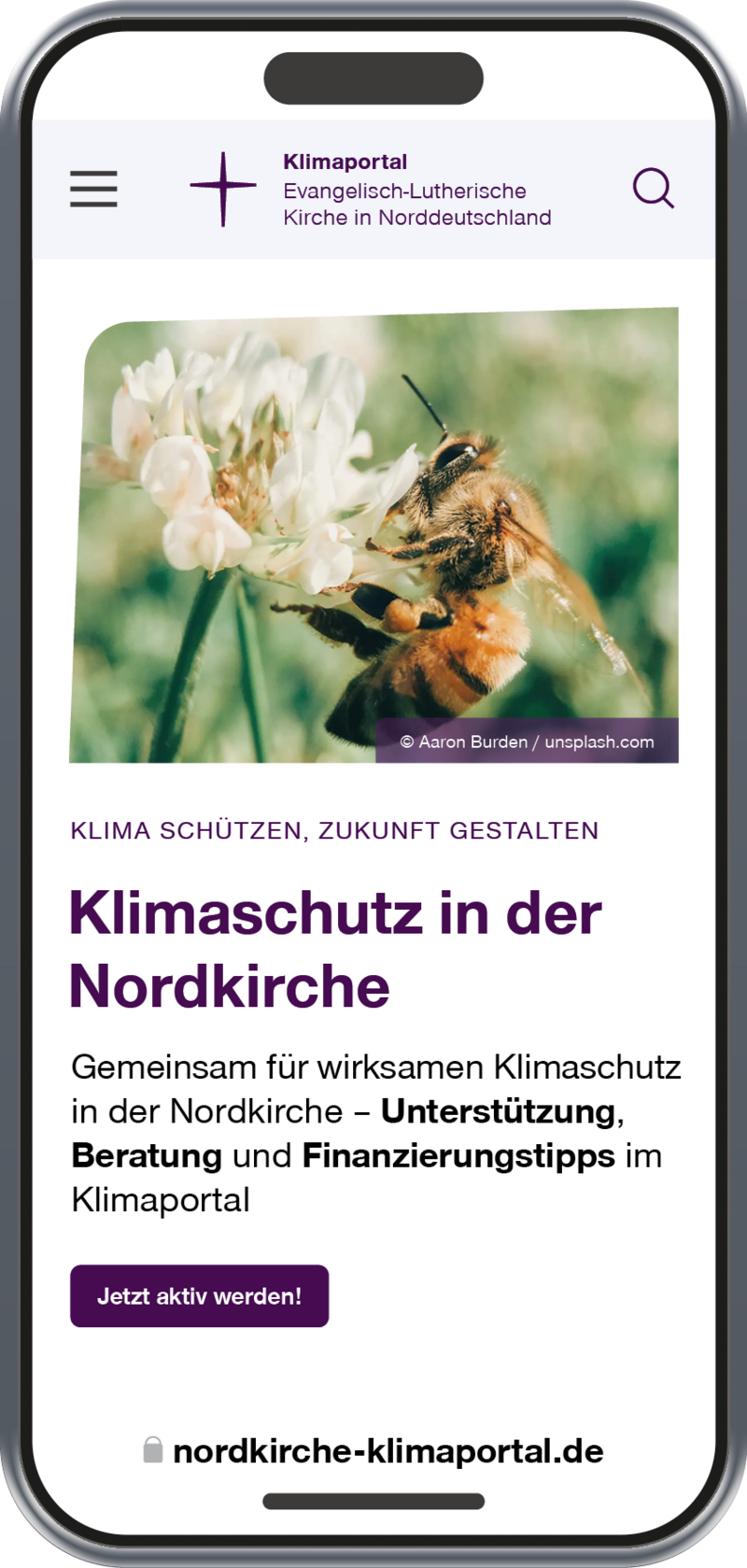 Ansicht des Klimaportals auf dem Handy Ansicht der Startseite des Klimaportals auf dem Handy