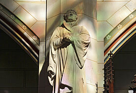 Statue des Reformators Johannes Bugenhagen (1485-1558) in der Schlosskirche der Lutherstadt Wittenberg. 