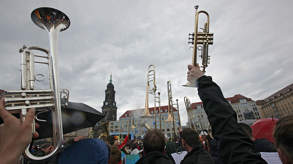 Der Posaunentag findet nur alle acht Jahre statt, nach 2008 in Leipzig und 2016 in Dresden (Foto) darf sich Hamburg 2024 auf tausende Bläserinnen und Bläser freuen.