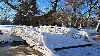 Brücke im Schlossgarten im Schnee