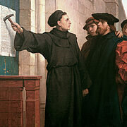 Luthers Thesenanschlag an der Schloßkirche in Wittenberg Gemälde "Martin Luthers Thesenanschlag" an der Schloßkirche zu Wittenberg am 31. Oktober 1517 (Gemälde, 1872, von Ferdinand Pauwels).